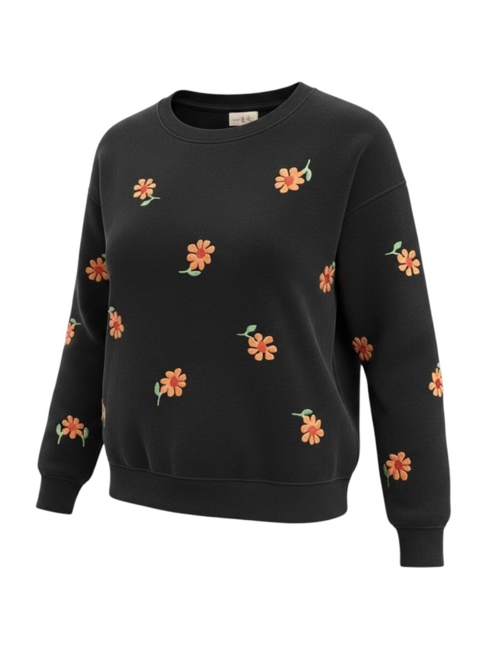 Lou & Grey Navy Blue Crewneck Sweat shirt with Orange Floral Embroidery